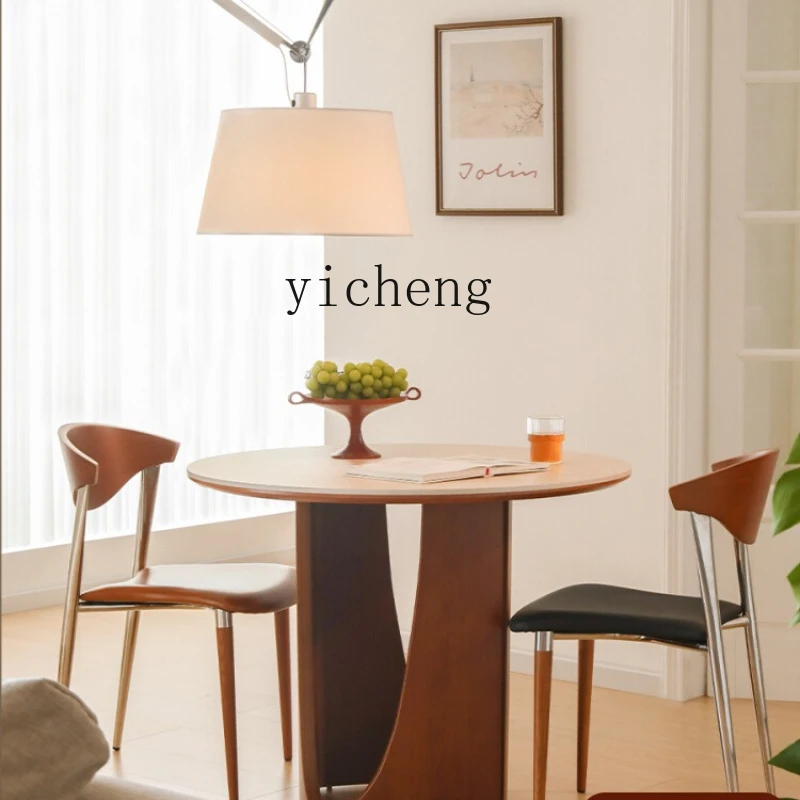 

XL solid wood rock slab dining table household living room small apartment dining table retro round dining table and chair