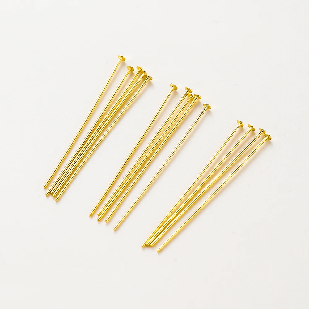 100Pcs/Lot 16-50mm 14K/18K Gold Plated Brass Flat Head Pins for DIY Jewelry Making Findings Accessories Supplies