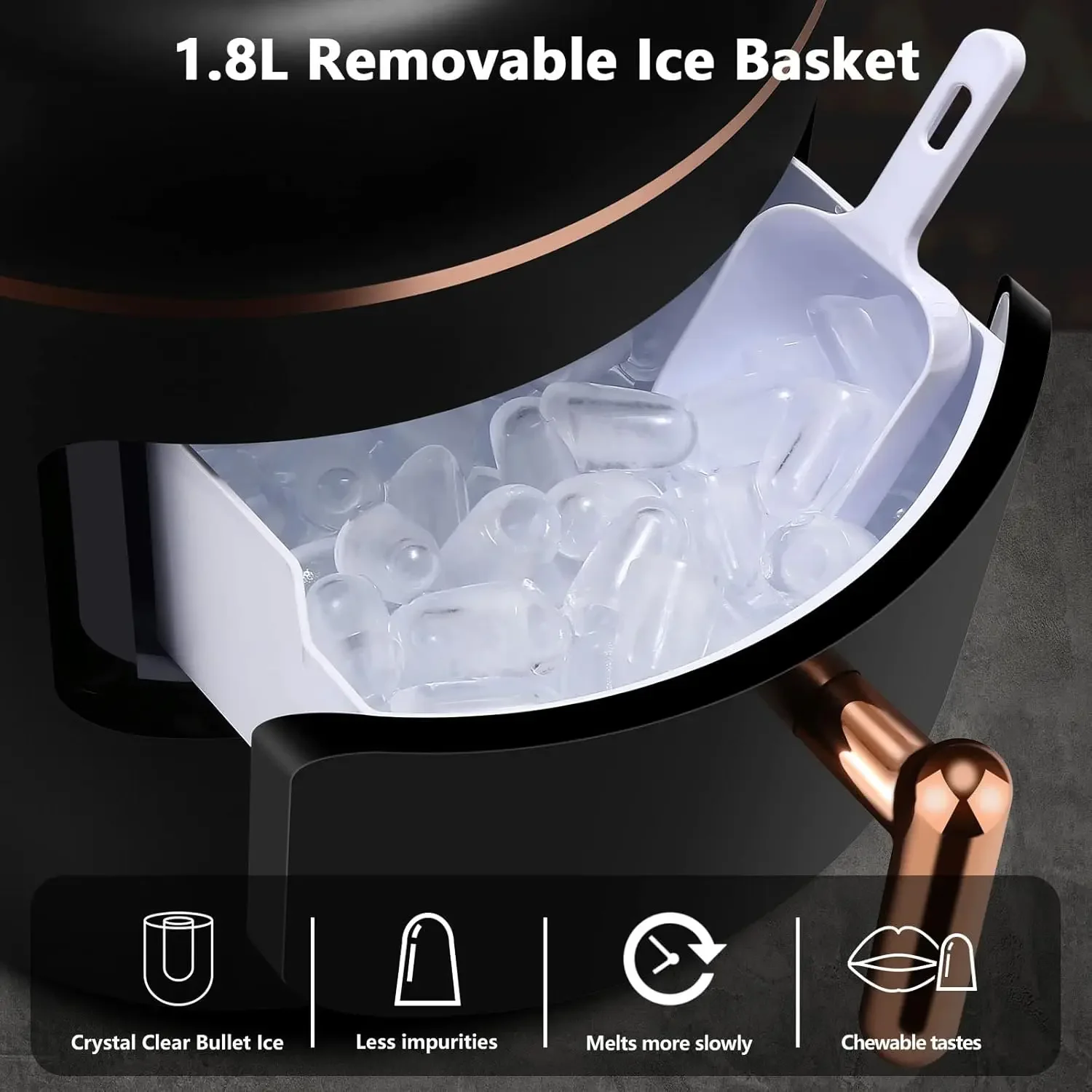 Retro Design Clear Ice Maker Countertop with 2.5Qt Reservoir, 10pcs in 8Mins, 33Lbs/Day Output, Self-Cleaning, 2 Ice Size (S/L)