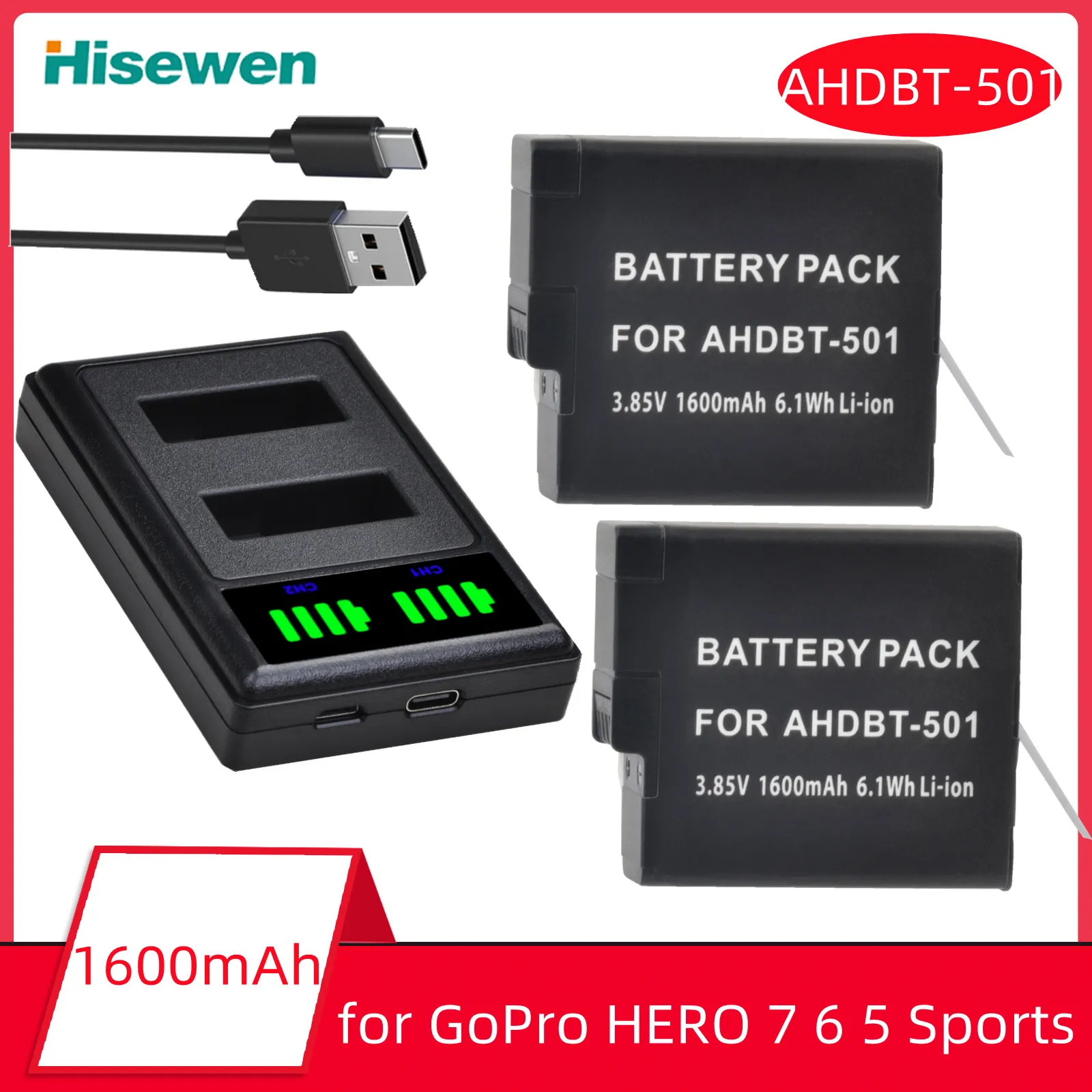 

AHDBT-501 Battery Pack for GoPro Hero AHDBT 501 GoPro HERO 7 6 5 Black Sports Cam for Go Pro Hero5 Black Action Camera