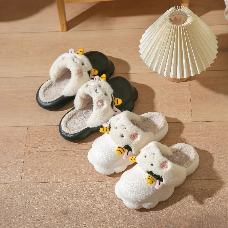 Casual Fluffy Slippers Women Home Flats Sheep Cartoon Cute Designer Shoes Girls Fashion Winter Platform Slippers House Big Size