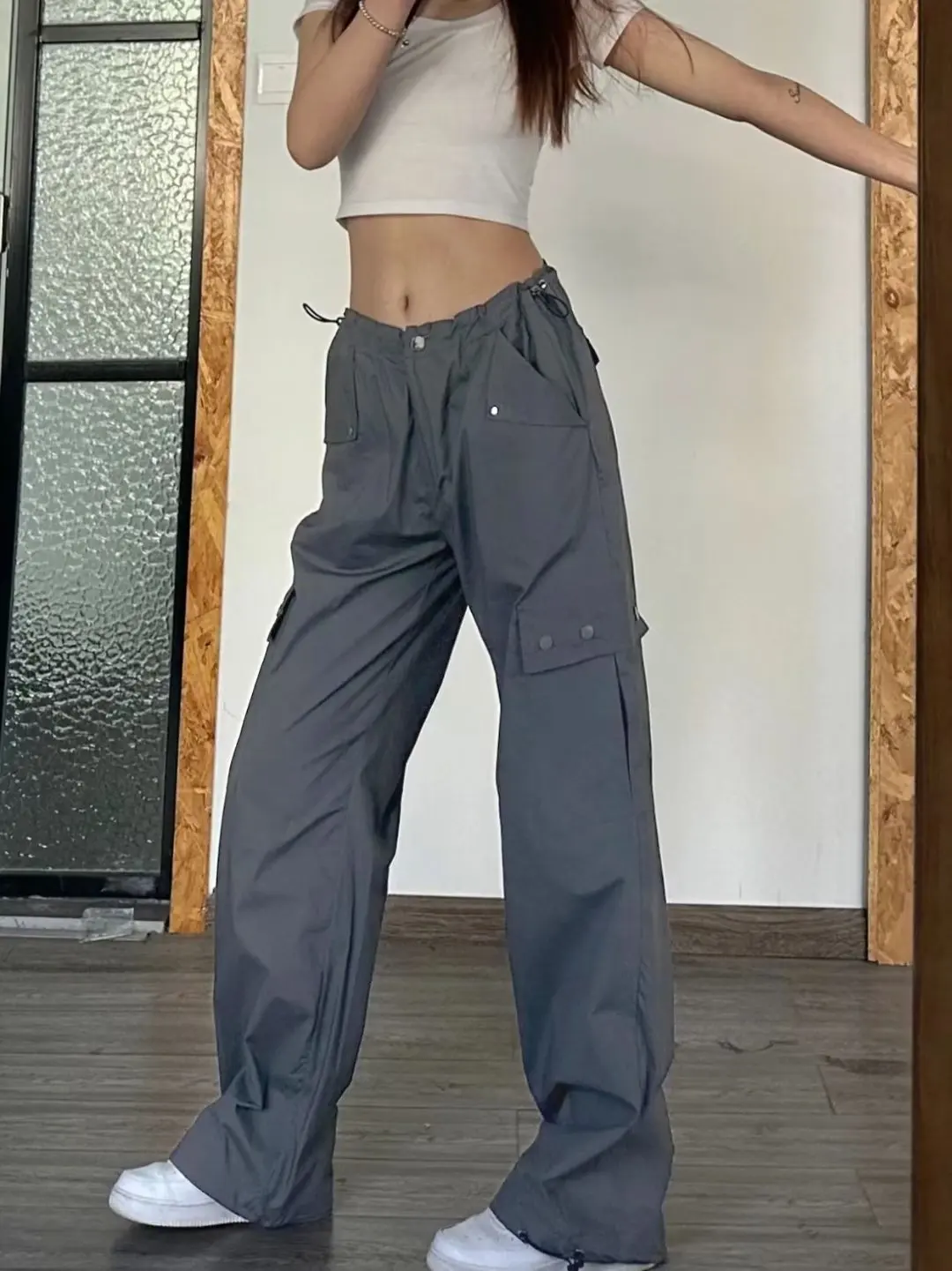 

Y2k Cargo Pants quick-drying American retro sweatpants korean fashion woman Solid Color 90s Streetwear Pockets Straight Trousers