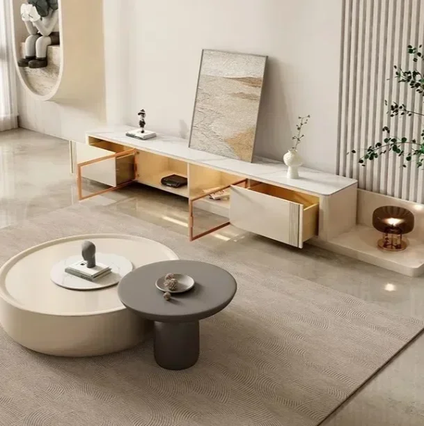 

factory direct sales Coffee table personality high cream style round coffee table TV cabinet combination light luxury style