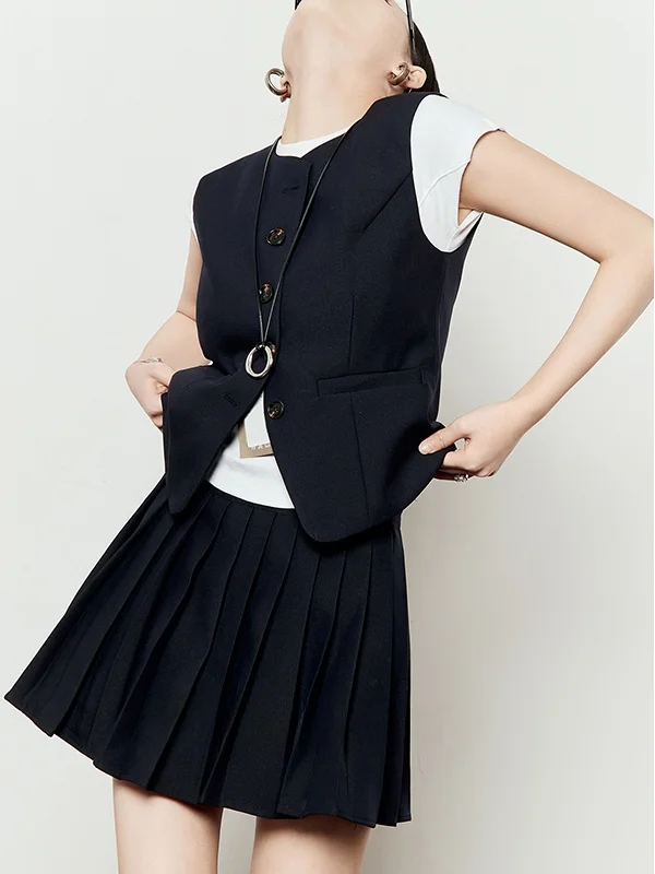 

Свободный повседневный синий комплект, женский летний новый костюм из двух предметовLazy Sle, юбка длиной f и жилет, модный наряд для поездок на работу