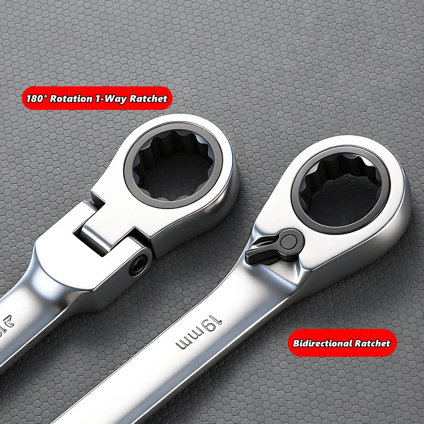 Flex-Head Double Box End Ratcheting Wrench Set, 7-In-1 Metric Wrench Set, 8-17mm, 72 Tooth Gear, CR-V Steel, with Tool Organizer view 3