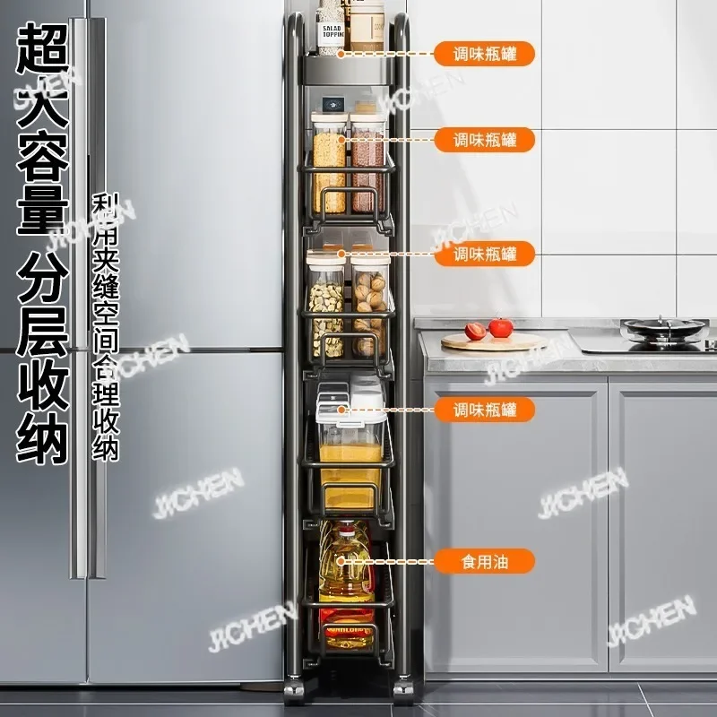 

ZQT Crack Rack Kitchen Refrigerator Side Narrow Gap Pull Storage Cabinet Pull Basket Bathroom Very Narrow Side Trolley