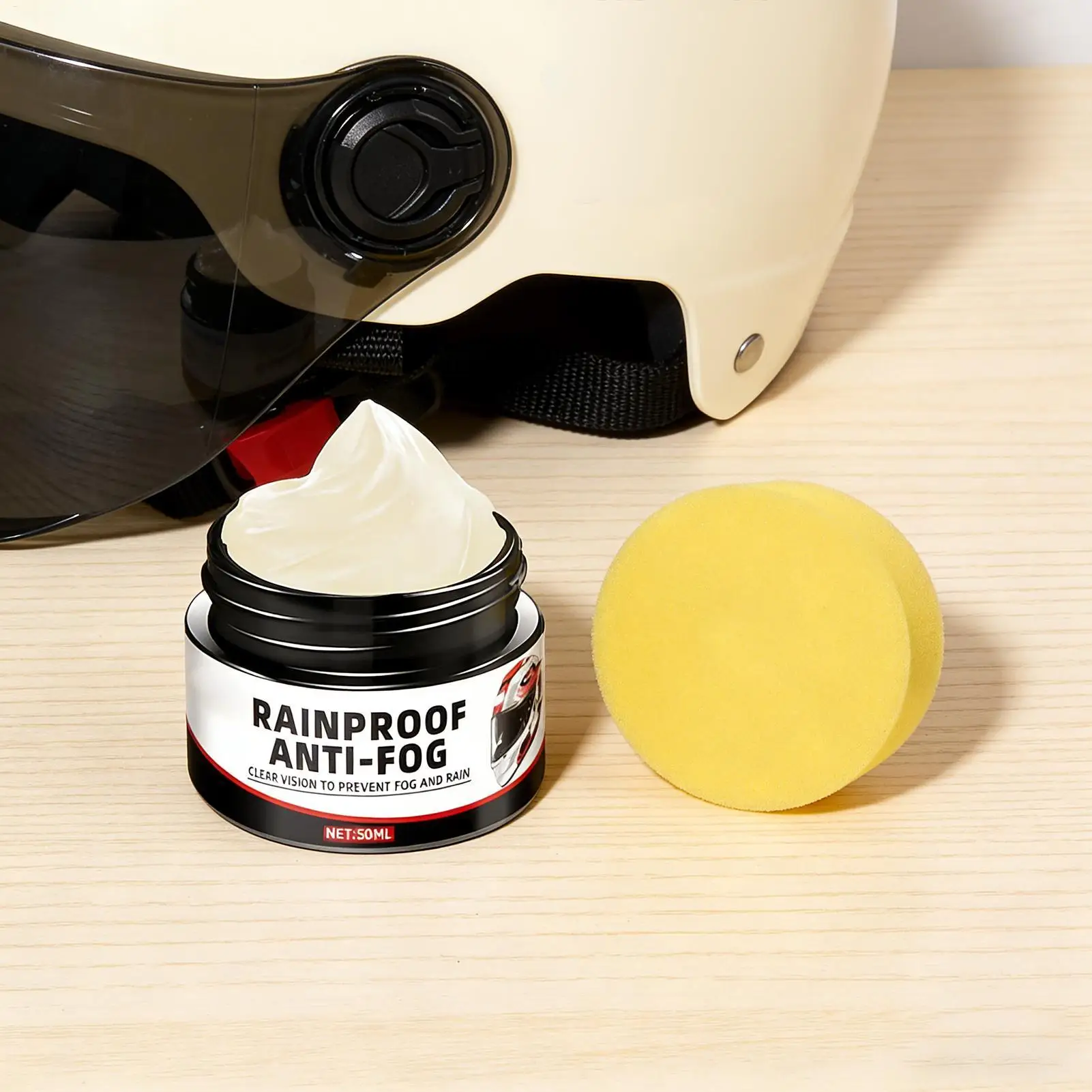 Creme anti-neblina para capacete de motocicleta, 50g, bálsamo de longa duração, agente à prova de chuva para óculos, visão clara, óculos de proteção