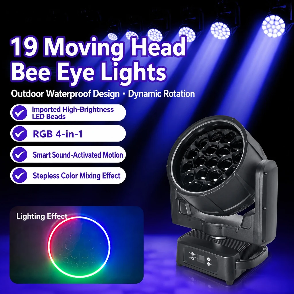Waterproof IP65 19x40W LED Big Bees Eyes Zoom&Beam&Wash RGBW Moving Head Light for Outdoor Concert DJ Bar Music Concerts Stage