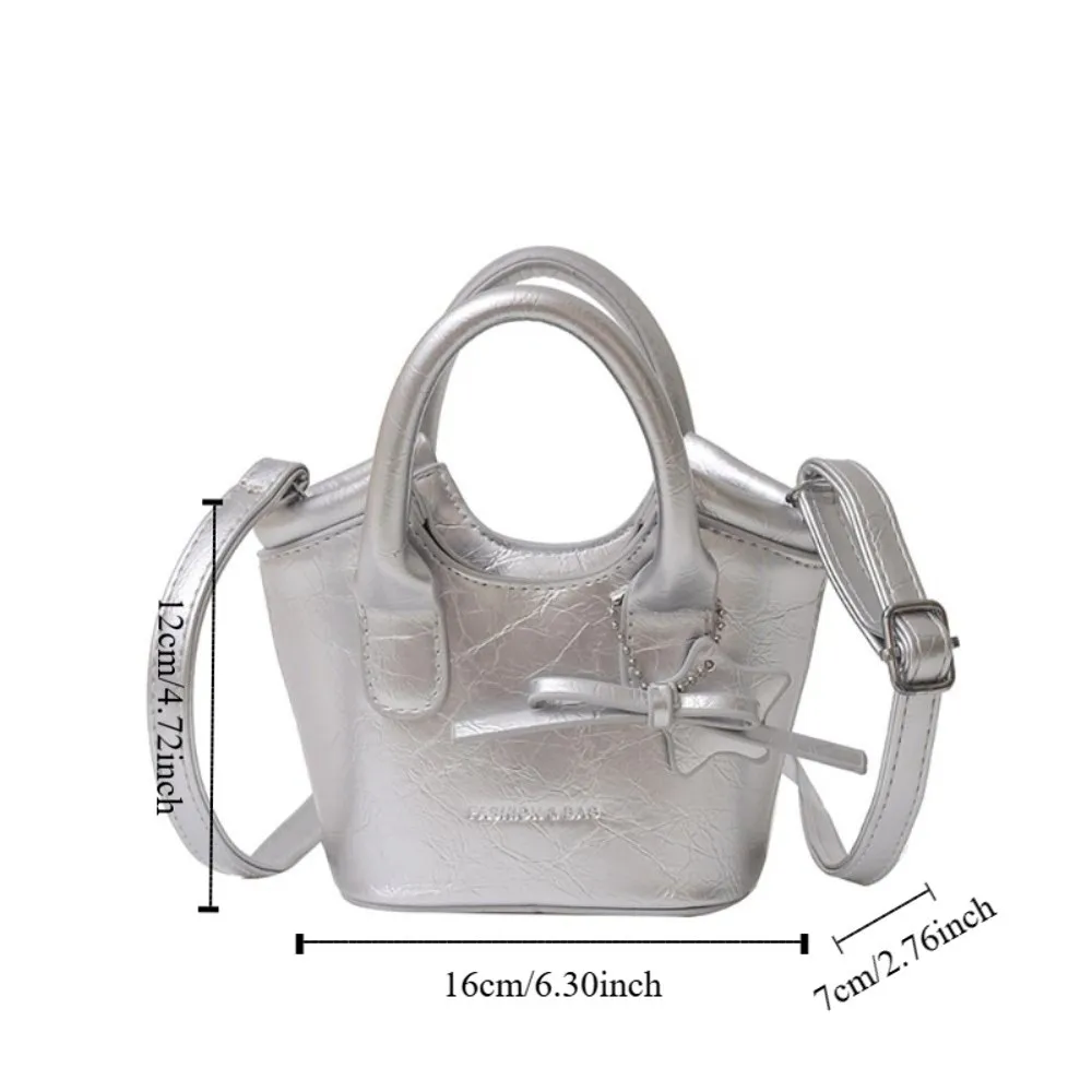 حمل حقيبة سلة صغيرة حقيبة حقيبة كروسبودي رسالة الطباعة الفضة حقيبة بولي PU الكورية نمط لطيف القوس دلاية شكل نجمة حقيبة كتف المرأة #5