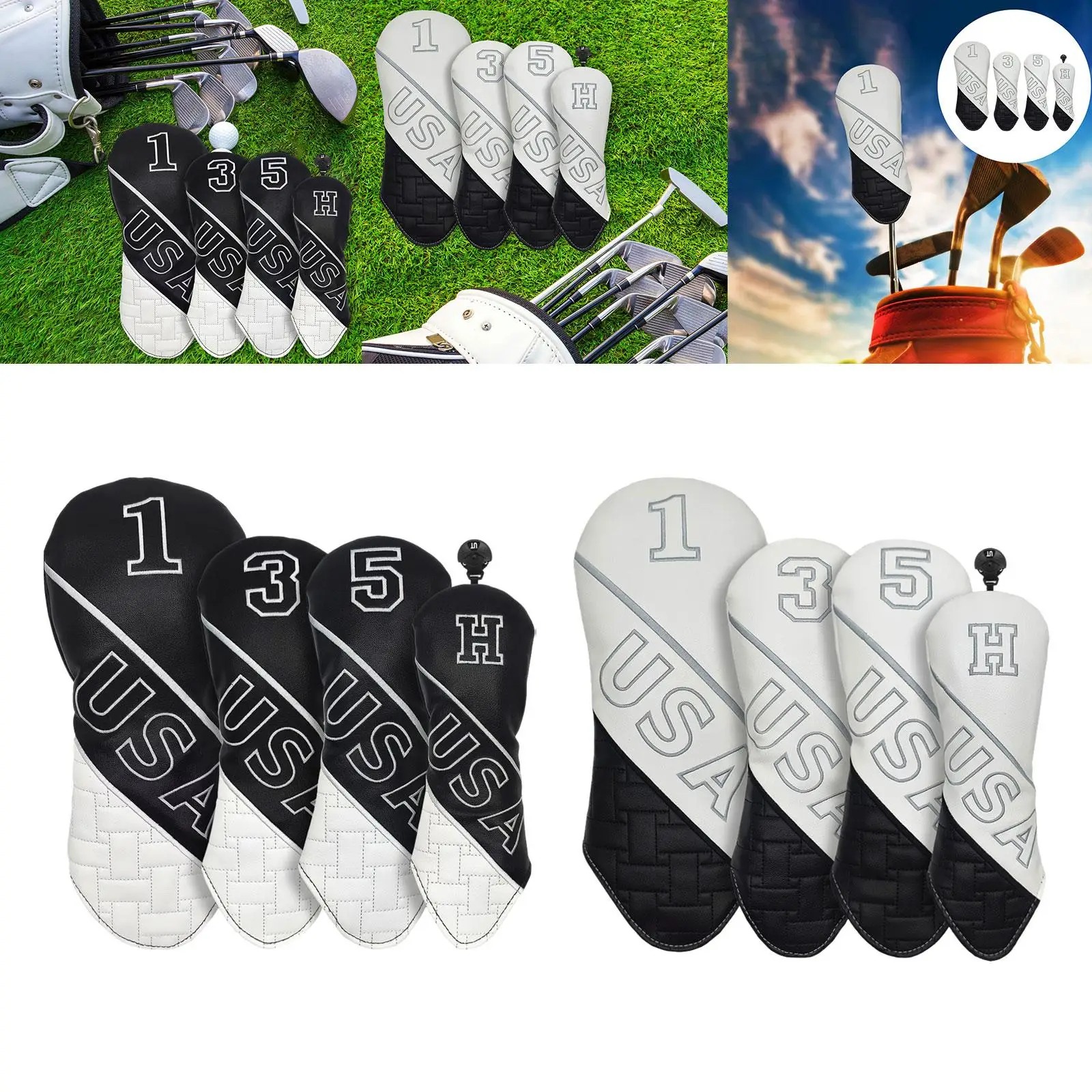 

4Pcs Golf Head Covers Long Neck Golf Accessories Driver Covers Men Women