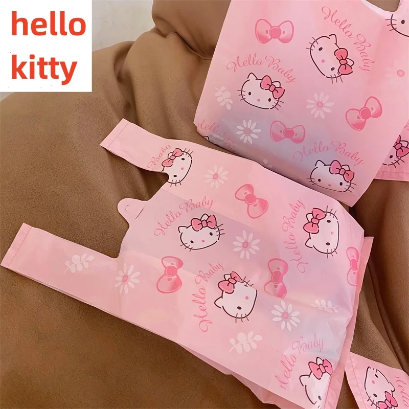 

Пластиковый пакет hello kitty с изображением розового мультяшного кота, пакет для закусок, утолщенная сумка для покупок, большая сумка, Подарочная анимационная периферийная сумка, 30 шт.