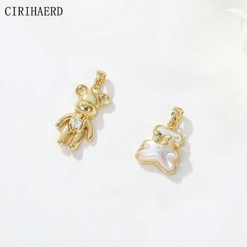 귀여운 동물 작은 곰 펜던트, 14K 금 도금, 여성용 쥬얼리 펜던트, DIY 수제 목걸이 만들기 용품 