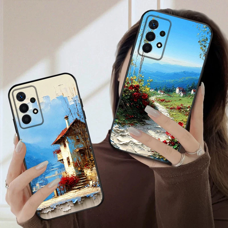 Pittura a olio Città Per Samsung A03 Core A04 05 06 12 14 15 16 22 23 Galaxy 25 26 4G 34 35 52 53 56 71 73 90 5G custodia morbida per telefono