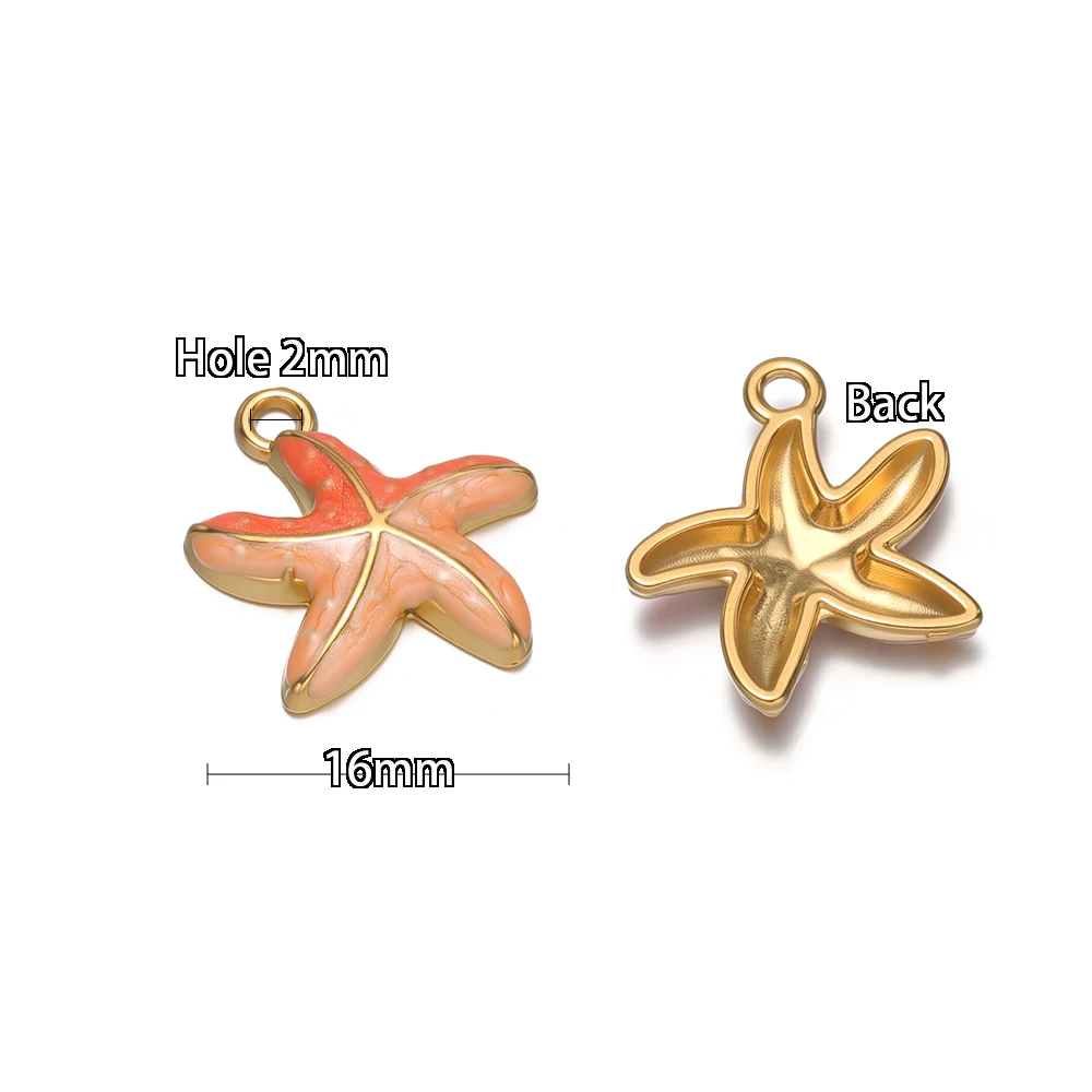 5 Stück Edelstahl-Emaille-Anhänger in Form eines rosa Seesterns für Kinder, niedliche Sommer-Halskettenanhänger für DIY-Schmuckherstellung für Mädchen, Armband-Zubehör – Detail 3