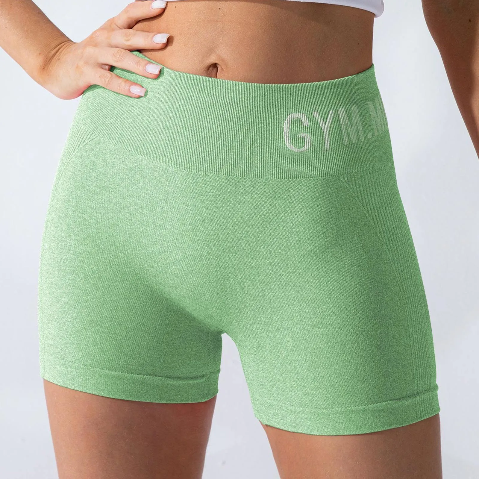 Nahtlose Yoga-Shorts für Damen, schmal geschnitten, hoch tailliert, elastisch, Hüftliftend, Sport-Shorts, Fitness-Shorts, gestrickte Leggings – Detail 11