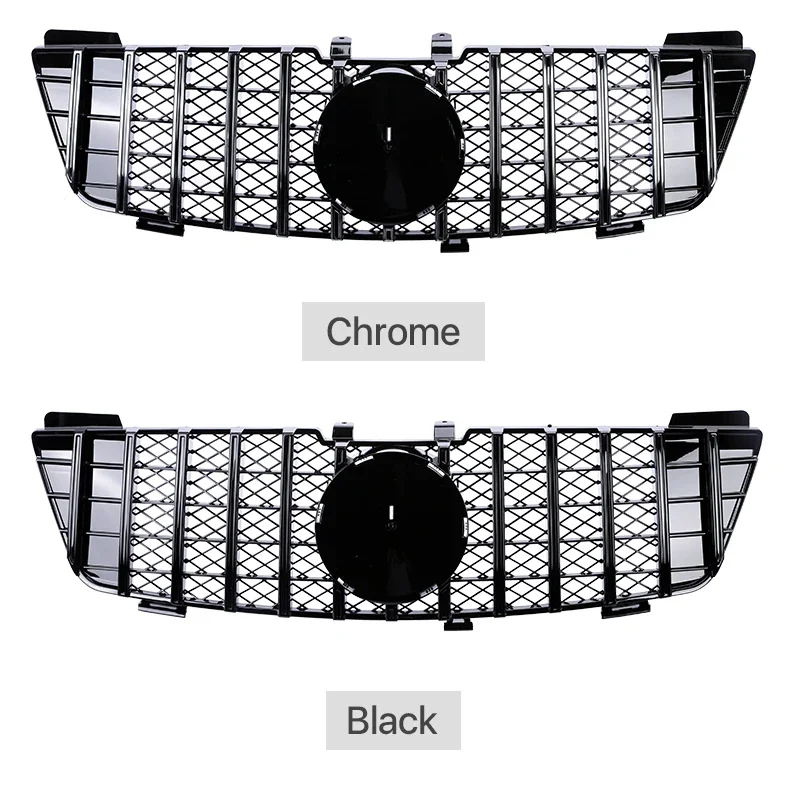 For Mercedes Benz ML Class W164 Front Bumper Panamericana Black Chrome GT Grill Style 350 400 500 Grille 2006-2008 2009-2011