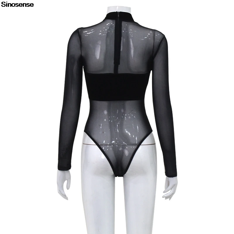 Body de manga larga de retales de terciopelo de malla transparente para mujer, traje ajustado para otoño, Tops Y2K para salir, cita, Club nocturno, fiesta, Leotardos