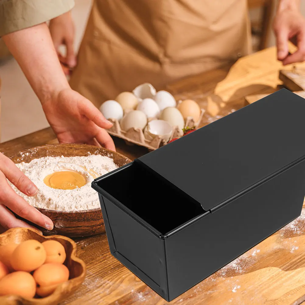 

Loaf Pan Sliding Toast Box Bread Baking Pans Oven Mold Mini Long Black with Cover Cooking