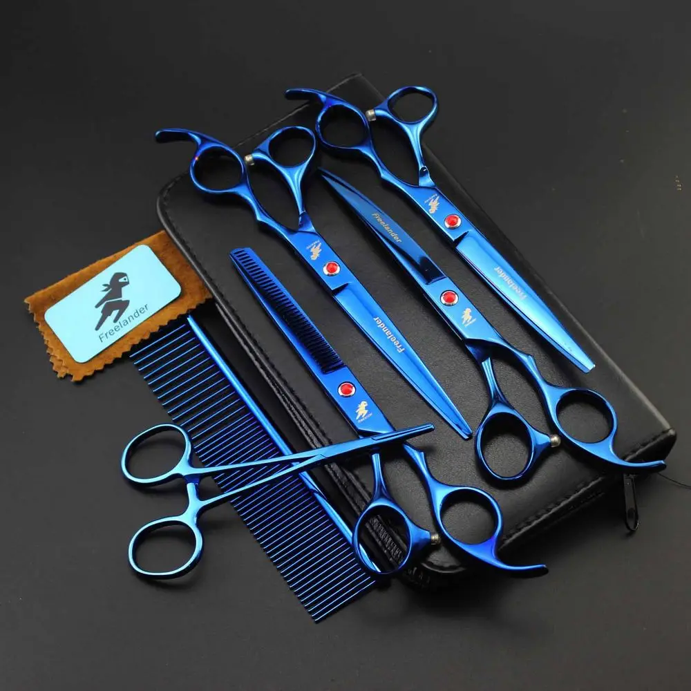 

7 Inch Professional Pet Grooming Scissors Set with Comb Case JP440C Animal Straight&Thinning&Curved Shears Dog Hair Trimmer