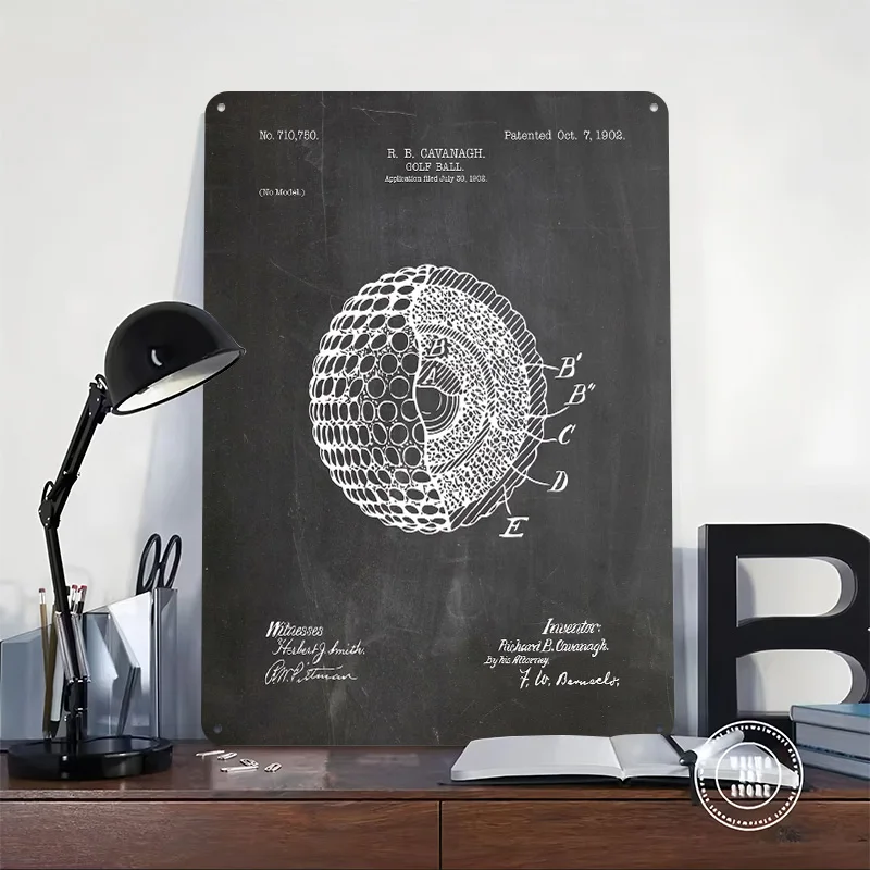 Golf Ball Patent Drawing 1902 Tin Plaque Poster Customized Retro Wall Art Vintage Metal Signs for Room Modern Home Decoration