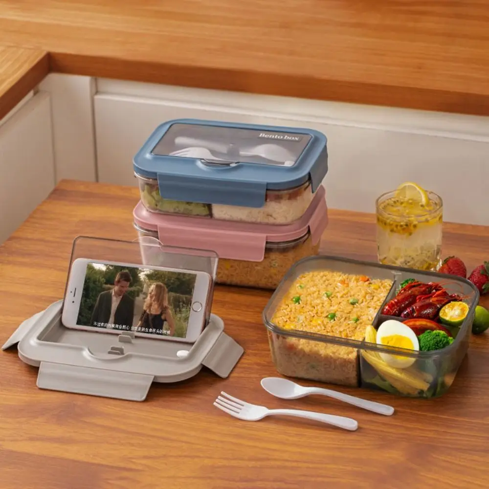 

2/3 Compartments Nordic Style Lunch Box Microwave Heating with Spoon and Fork Food Container Plastic Leakproof Lunch Container