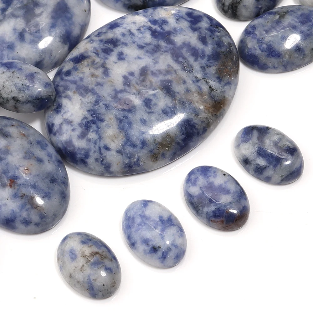 2–10 Stück Naturstein-Cabochons, blauer Punktstein, ovaler Cabochon mit flacher Rückseite, lose Perlen für die Schmuckherstellung, DIY-Ring, Halskette, Zubehör