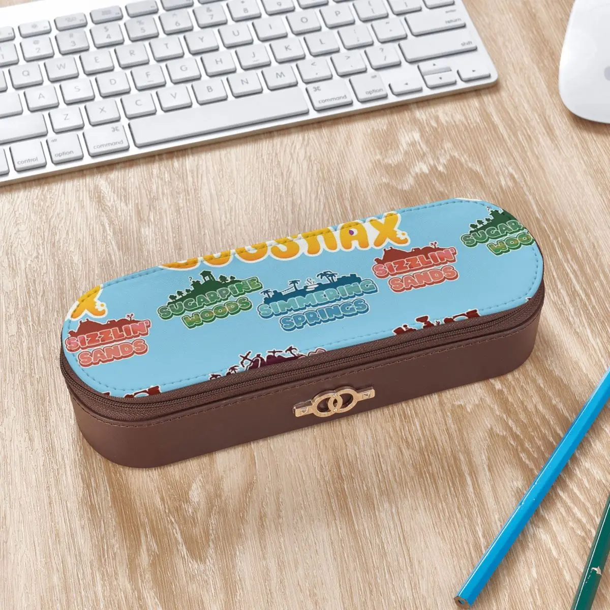Bugsnax Locations Fan Art Pack Pink Kinda Bug  Leather Pencil Cases Pen Holder Storage Stationery Supplies Pen Box