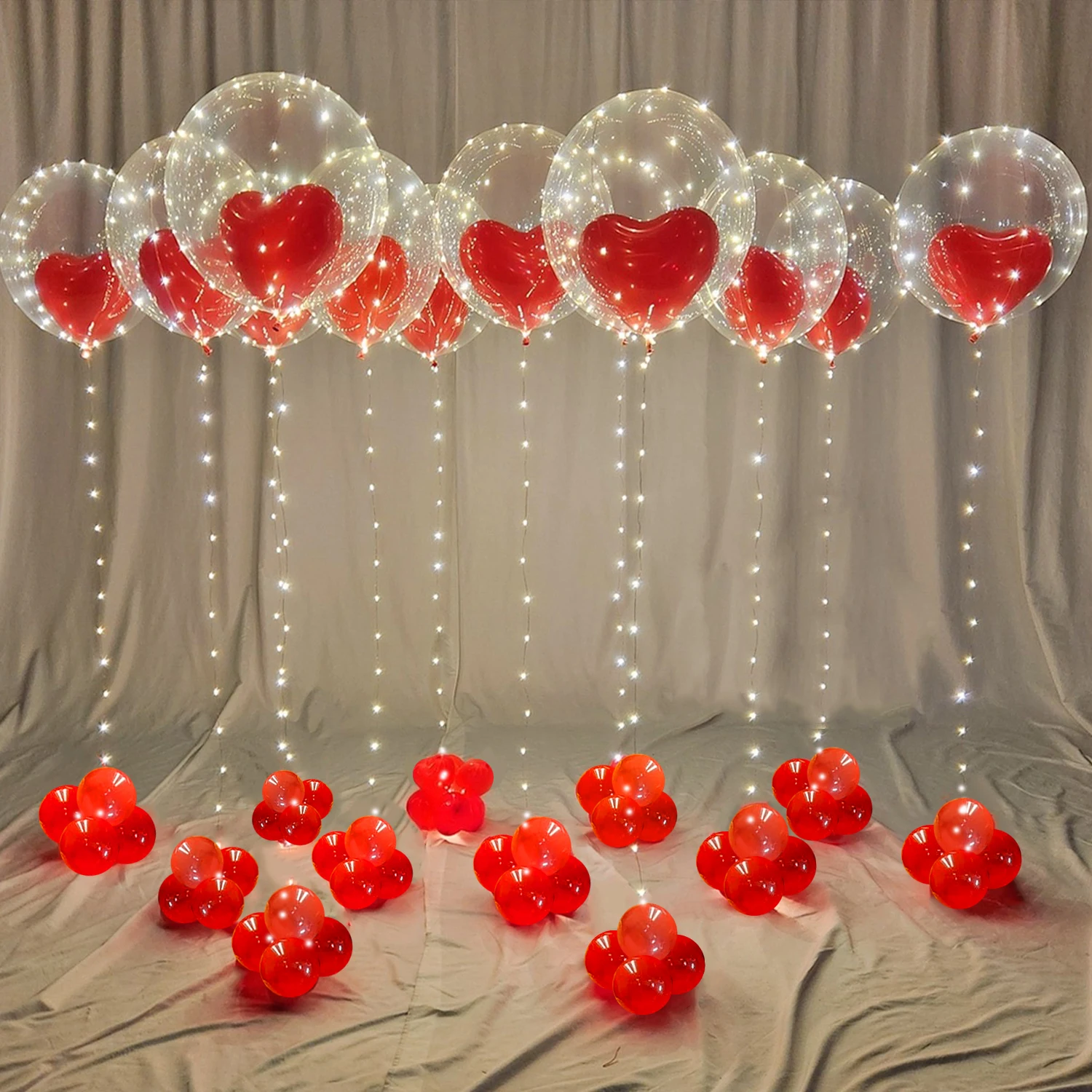 Led Luminous String Lights, Transparent Wave Balloon, Red Heart-Shaped Balloon Suitable for Valentine's Day, Wedding, Confession, Birthday Party, Luminous Party, Bridal Shower, Christmas, Halloween, Party Decorations