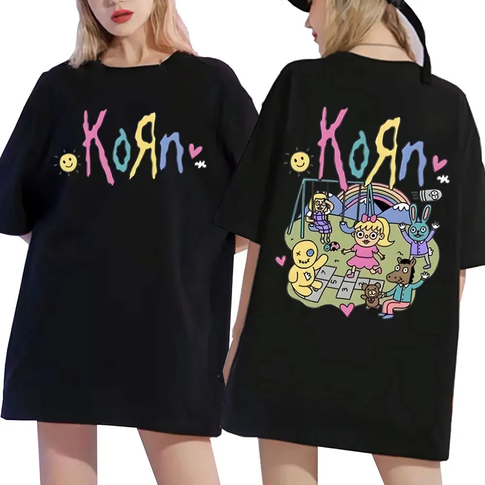 Korn Cartoon Rock Band Music Album T Shirt Men Women Harajuku Metal Gothic Oversized T-shirt Summer Cotton Short Sleeve T Shirts