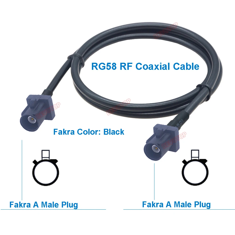 RG58 Cable Fakra A/B/C/D/F/G/H/I/K/Z Male to Male Plug Car Video Line Wire Harness RG58 Jumper BEVOTOP Auto Cable 10CM~15M