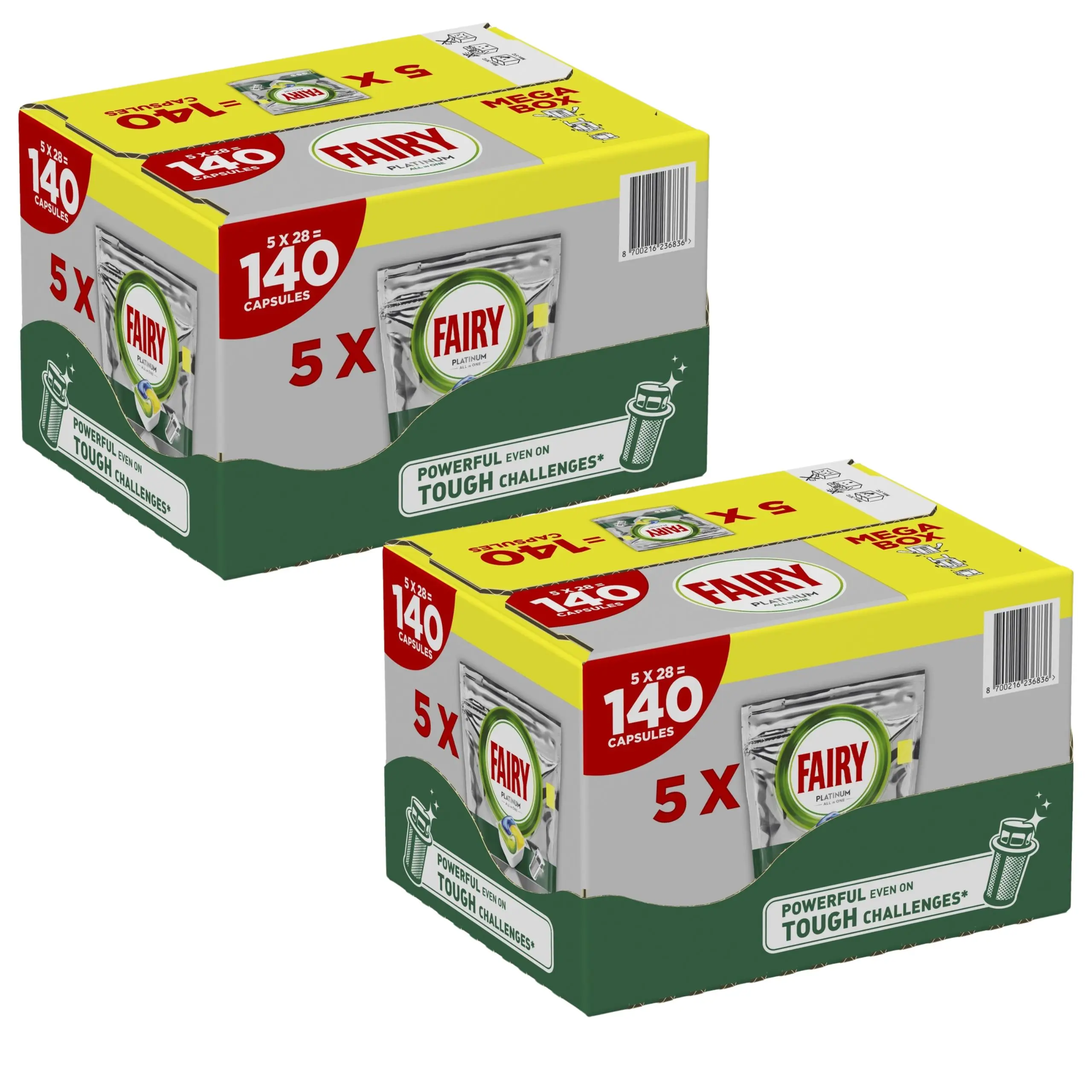 Fairy Platinum Cápsulas para lavavajillas todo en uno 2x140 unidades