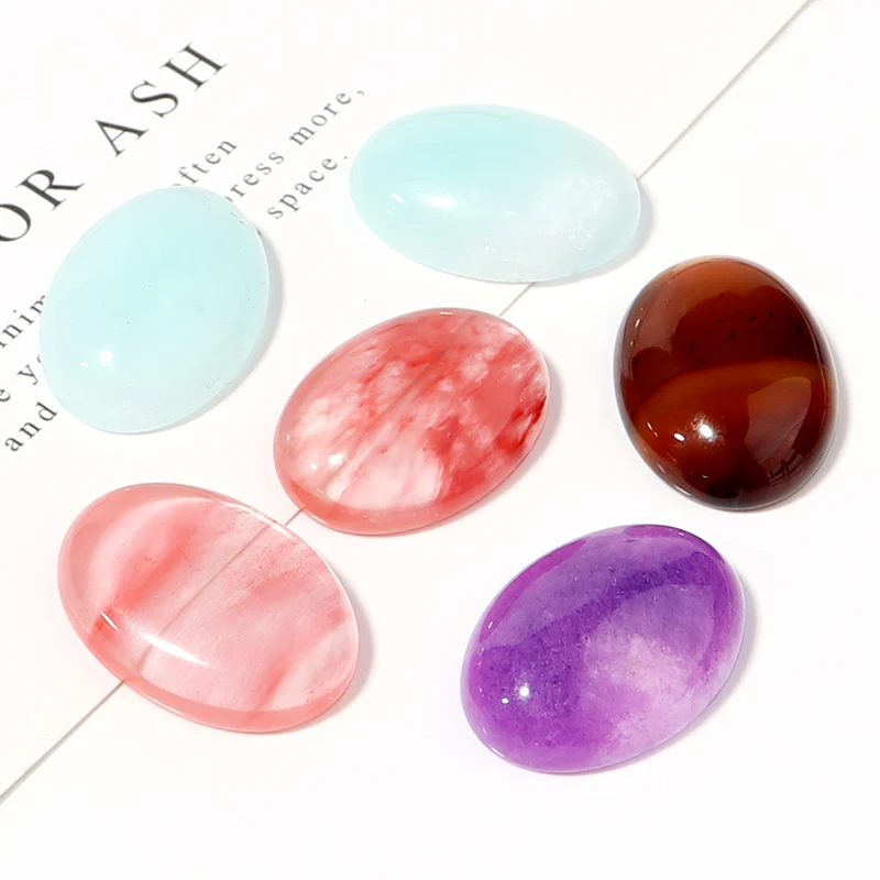 2PCS 18x25mm Natural Cabochons Stone Flat Back Cabochon Spacers Agate/Jade/Epidote Cameo Loose Beads For Jewelri Making Findings