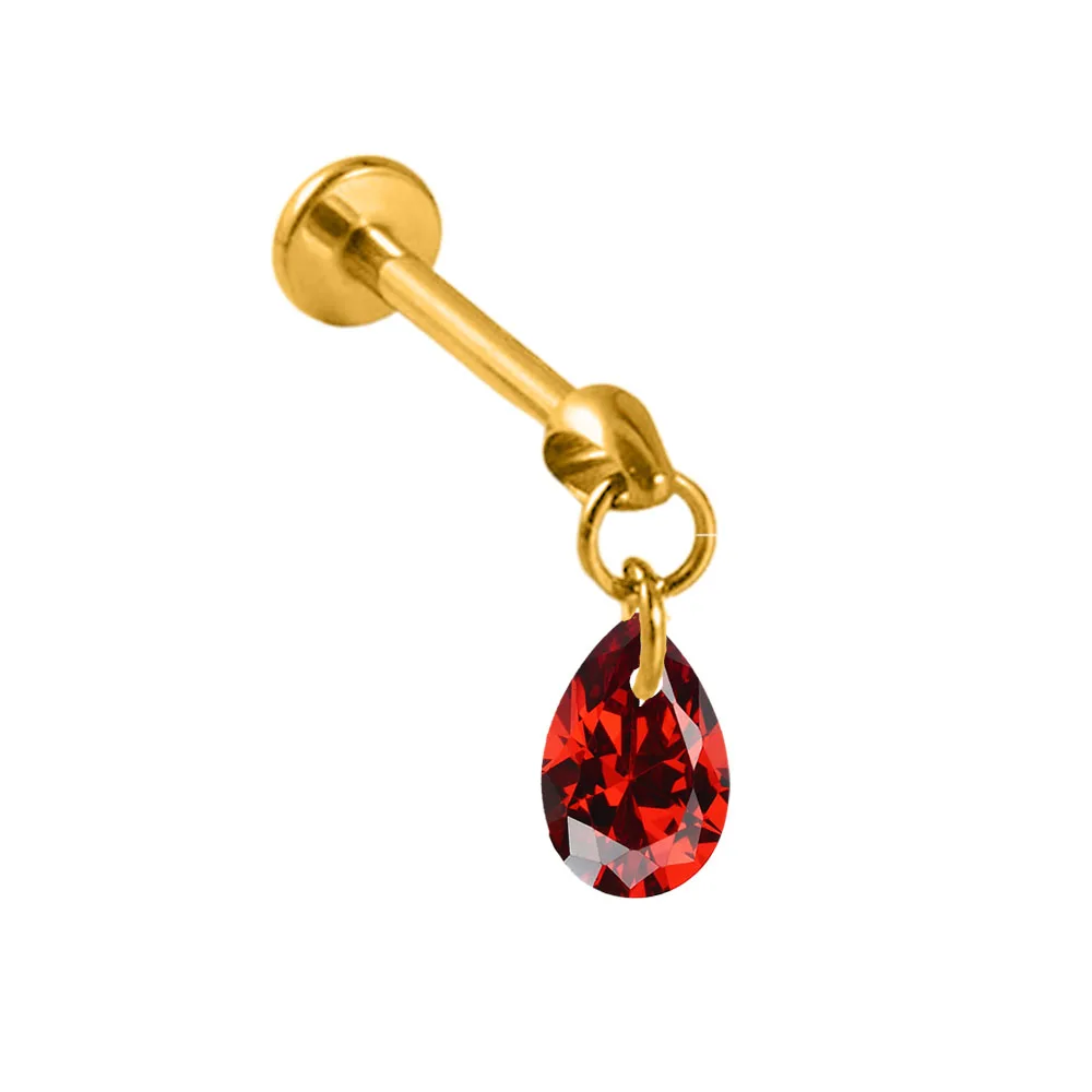 ASTM F136 G23 Titanium Bullet Head Threadless Piercing Teardrop CZ Pin Push in Lip Stud Drop Daith Conch Earring 16G 18G 20G