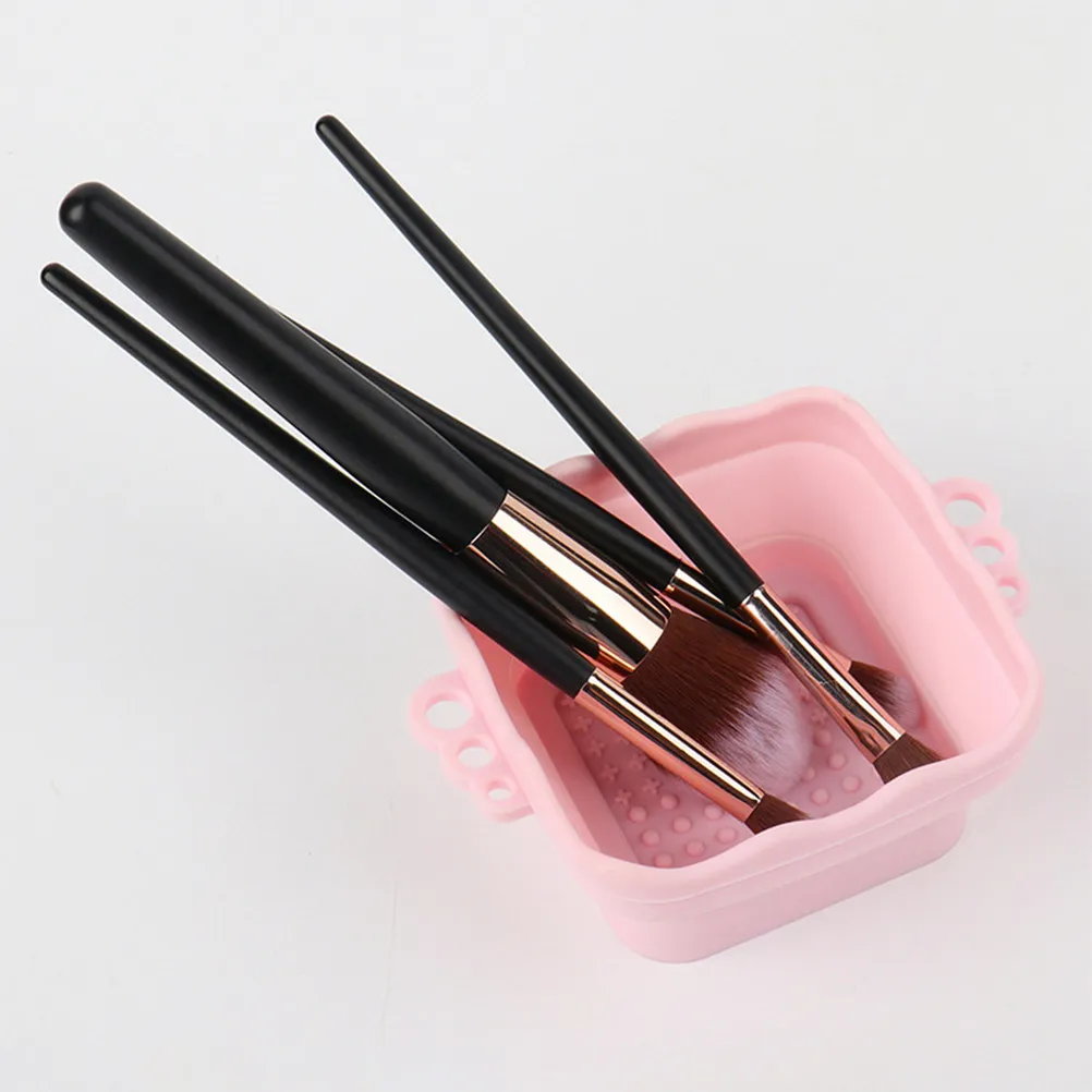 2Pcs Silicone Makeup Brush Cleaning Bowl Foldable Brush Cleaner Mat with Textured Surface for Quick Oil Dirt Removal Ideal Gift