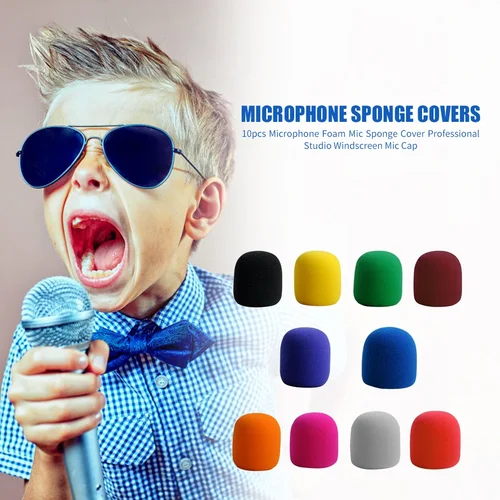 Imagen 2 del producto 100/10 Uds cubiertas de esponja para micrófono 10/1 Juego Anti-Spray Karaoke DJ micrófono fundas protectoras de espuma 10 colores micrófono inalámbrico filtros Pop