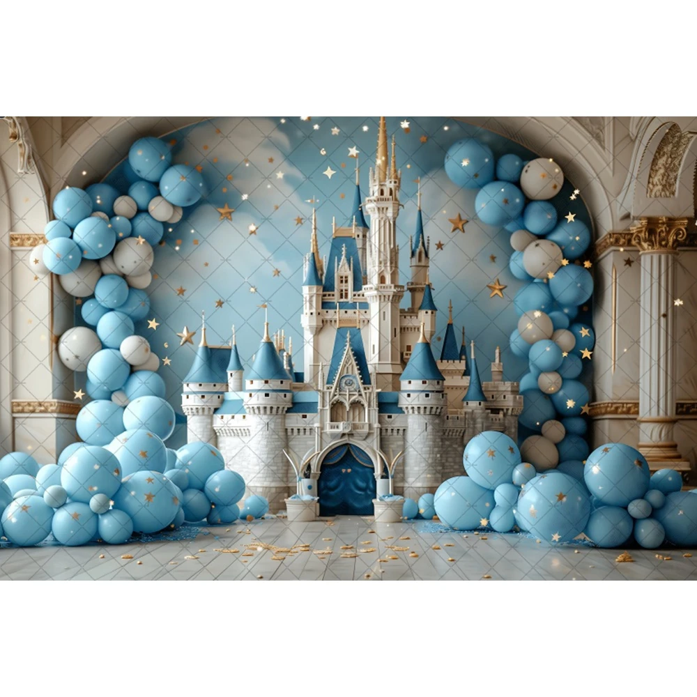 Pink Blue Castle Balloons Princess Photo Background Children's Room Decoration Girl Boy Birthday Party Backdrop Studio Props