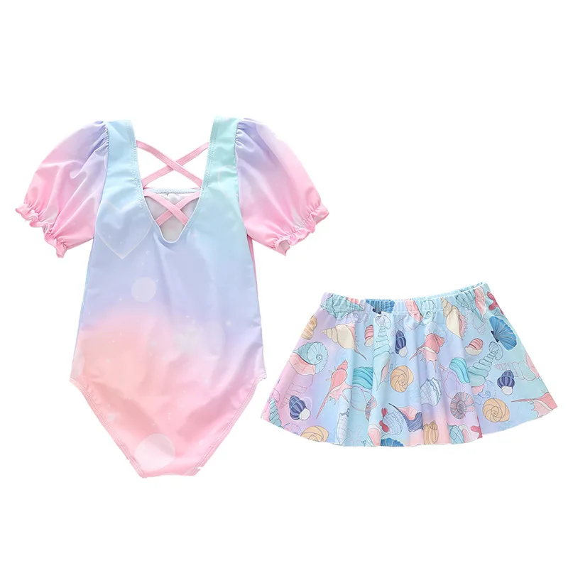 HappyFlute Princess Style Two Piece Sets Short Sleeve With Skirt  Sunscreen Mermaid Prints Travel  Swimsuit