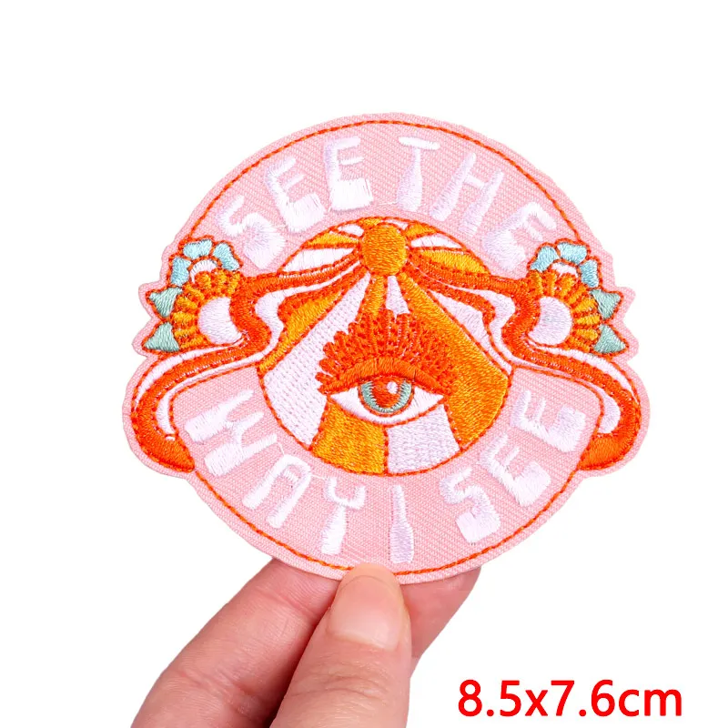 Cartoon/Teamcat Embroidery Patch On Clothes Moon Mushroom Patch DIY Iron On Patches For Clothing thermoadhesive Patches Stickers