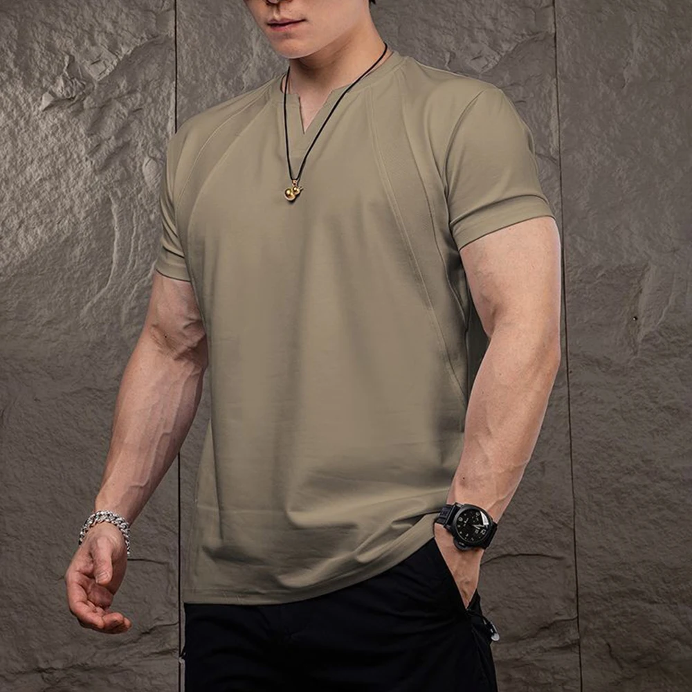 

2025 Summer New Men's Solid Color Thin Sports Short Sleeve T-shirt Fashion Trend Casual Simple Loose Breathable Men's Tops