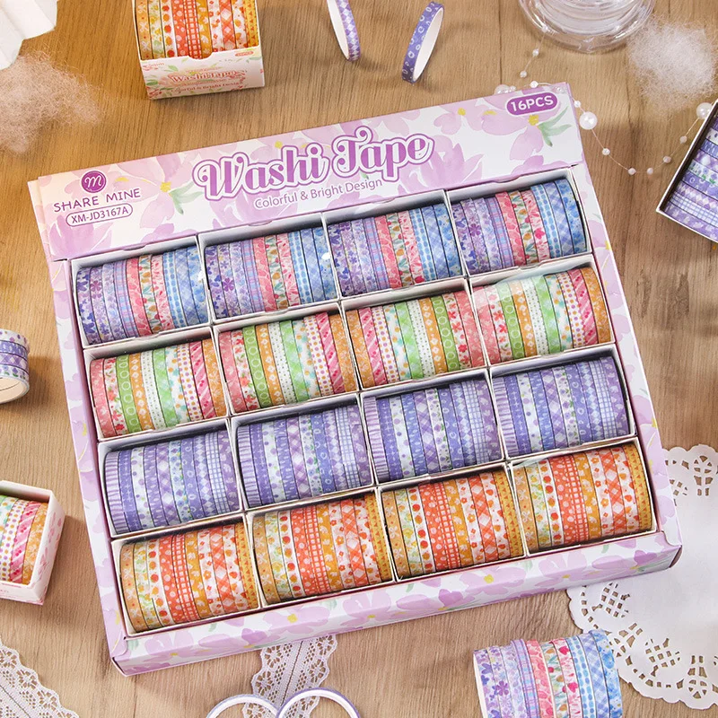 

160 Roll Boxed Pink Washi Tape Decoration Retro Gentle Tone Basic Border Booklet Tape Sticker Set For Scrapbooking Journaling