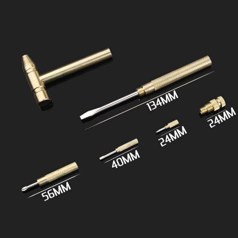New 6 in 1 Micro Mini Multifunction Multi Brass Hammer 3 kinds Screwdriver Bits Pocket DIY Tools small round hammer 5 in 1