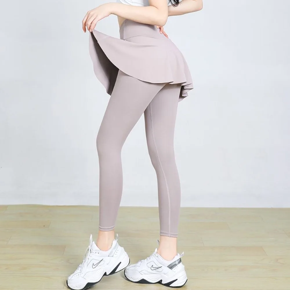 Pantaloni sportivi finti in due pezzi per donna, cavallo invisibile, vita alta, corsa, Fitness, Badminton, pantaloni da Yoga