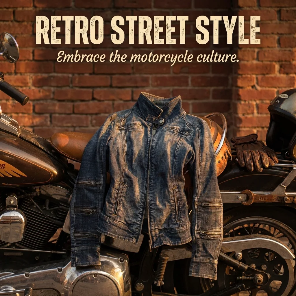 Vintage Blue Denim Motorcycle Jacket Women Men Short Multi Zip Zipper Coat Gothic Punk Sexy Slim Fit Stand Y2K Collar Jacket