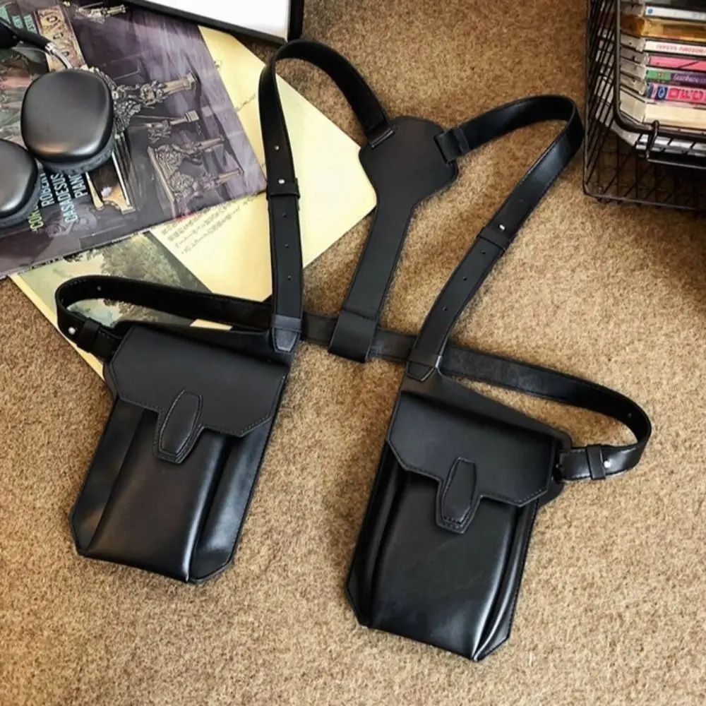 

High Quality Hip Hop Clothing Chest Rig Bag Multi-function Storage Unisex Chest Packs PU Leather Black Vest Bag Streetwear