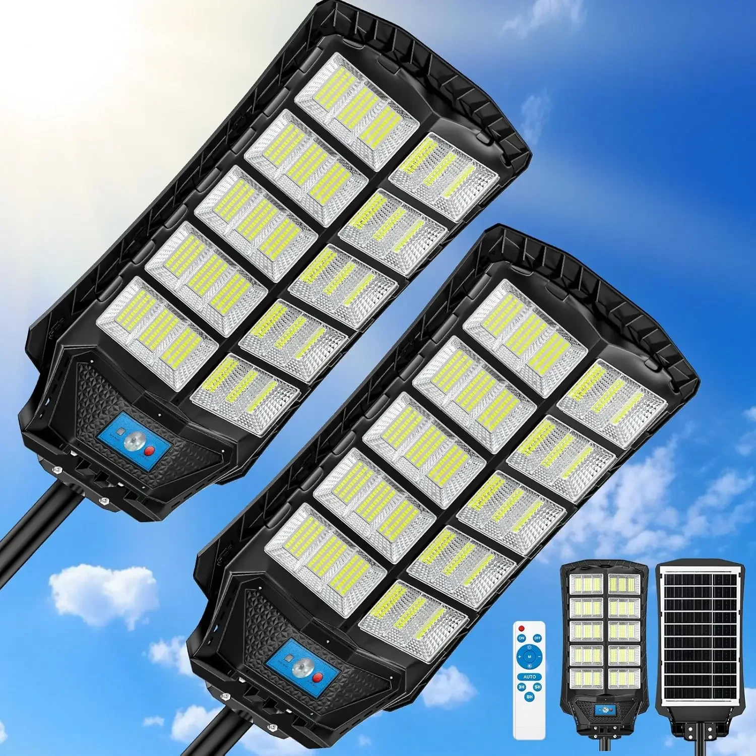 

Large Solar Street Lights Waterproof Dusk to Dawn Motion Sensor with Remote Control Wall Mount for Parking Lot