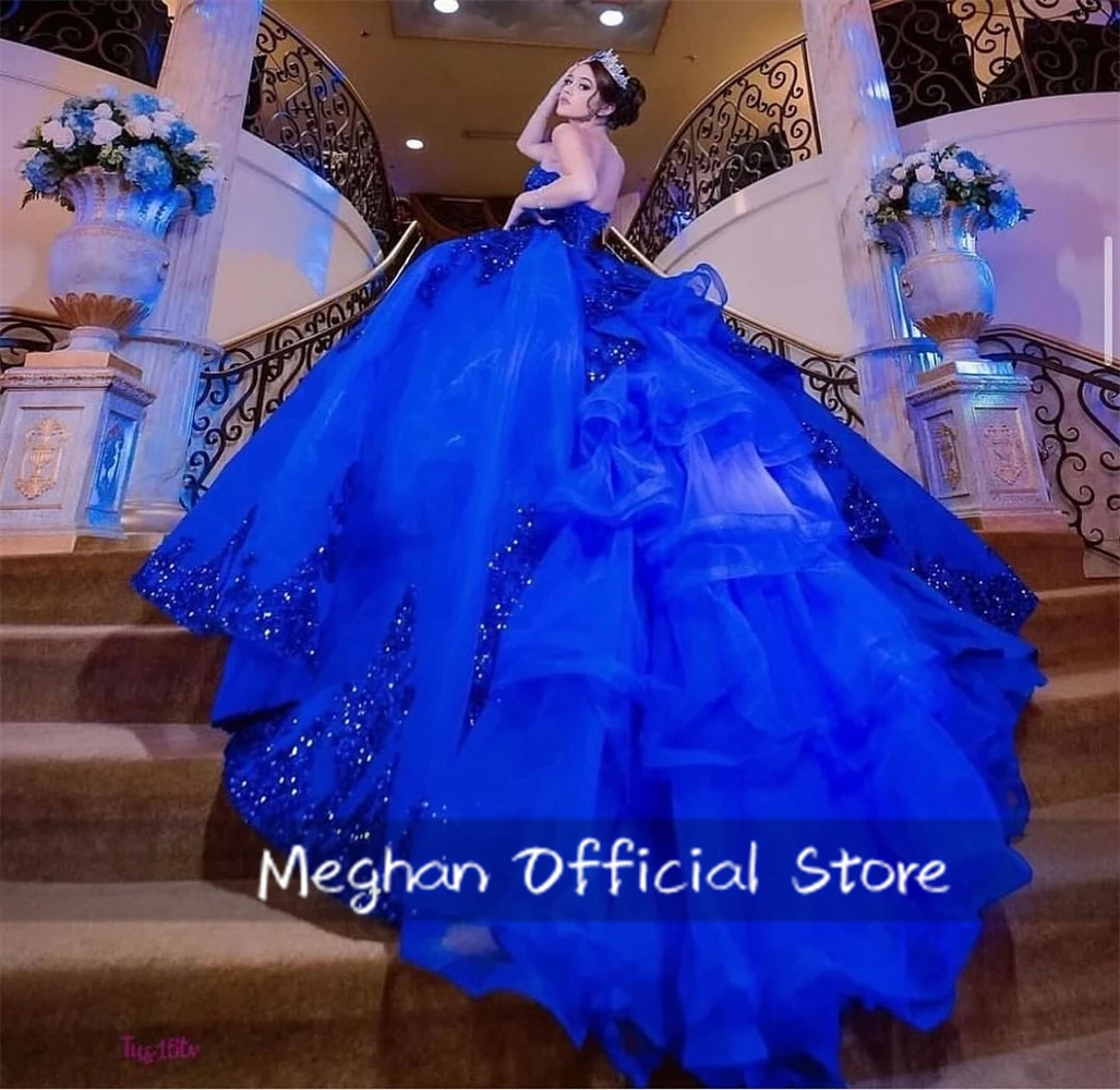 Mexico Royal Blue Strapless Quinceanera Dresses Ball Gown Bead Appliques Birthday Party Dress Formal Gown Sweet 16 Customized