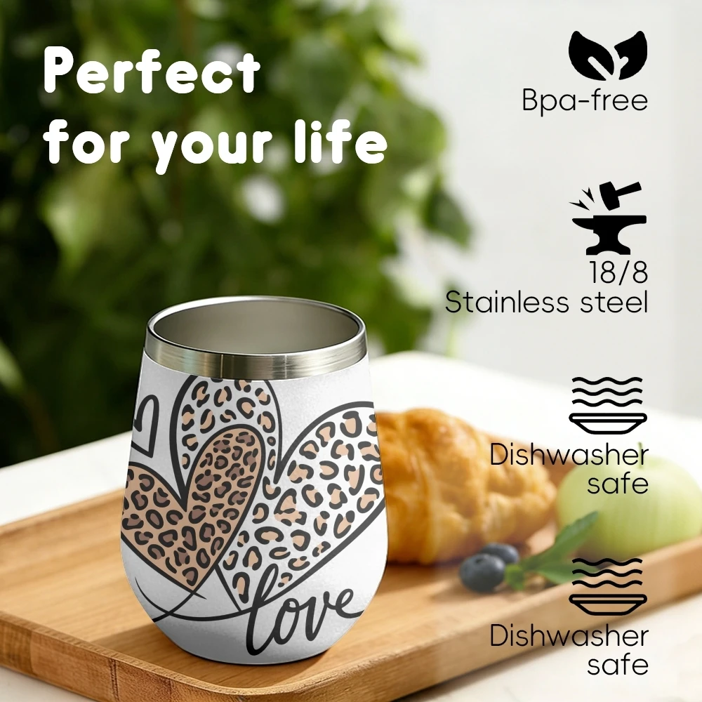 Fashion leopard print Love Vacuum Flasks 12oz Insulated Wine Tumbler Vacuum Coffee Mug Egg Shape Thermos Cup