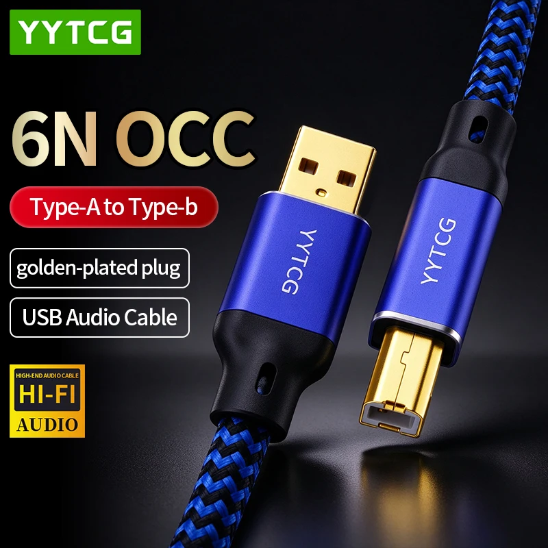 Kabel USB DAC YYTCG, wysokiej jakości, 6N OCC, typ A do B, złocony, ekranowany, do przesyłania danych audio, A-C, B-C, C-C, do dekodera DAC i karty dźwiękowej. — zdjęcie produktu 1