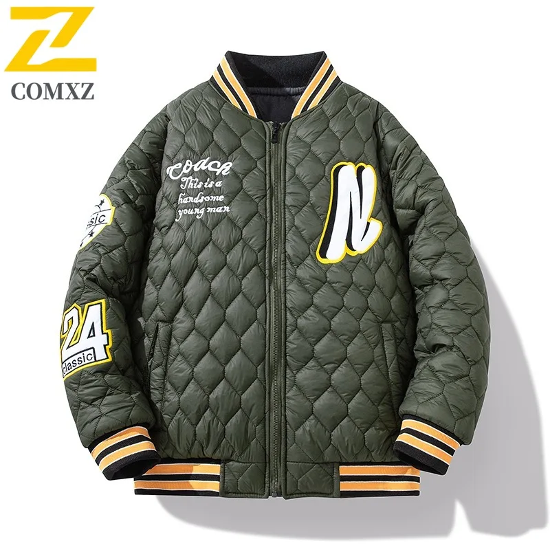 

COMXZ Мужская стеганая куртка с бейсбольным воротником, утолщенная теплая парка для кемпинга, удобная легкая зимняя куртка для отдыха и пешего туризма