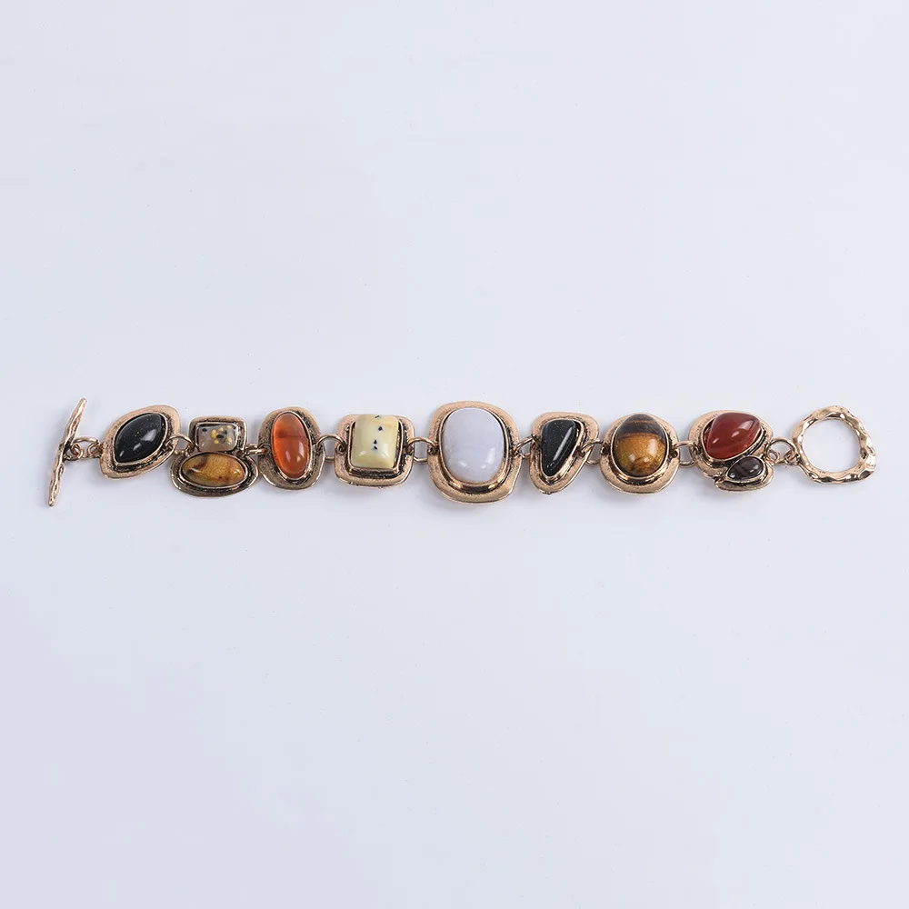 Pulseras étnicas Bohemias de resina Vintage, pulseras con dijes de enlace de Metal, pulseras de declaración irregulares de resina